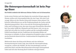 Screenshot des Texts „Die Osteuropawissenschaft ist kein Pop-up-Store“