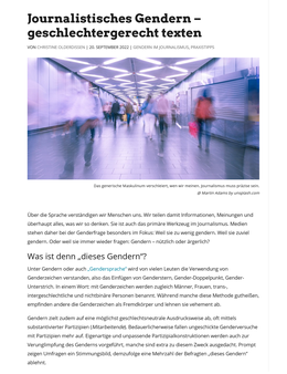 Screenshot des Texts „Journalistisches Gendern“