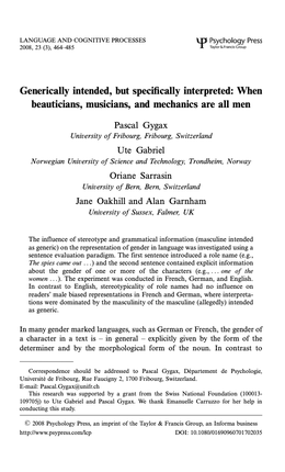 Screenshot des Journal-Covers von „Generically intended, but specifically interpreted: When beauticians, musicians, and mechanics are all men“.