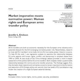 Screenshot des Covers von „Market Imperative Meets Normative Power: Human Rights and European Arms Transfer Policy“