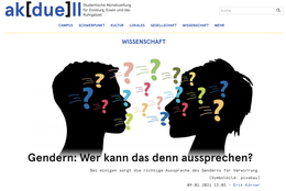 Screenshot des Texts: “Gendern? Wer kann das denn aussprechen?"