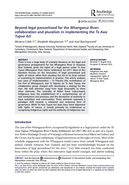 Screenshot des Texts „Beyond legal personhood for the Whanganui River: collaboration and pluralism in implementing the Te Awa Tupua Act".