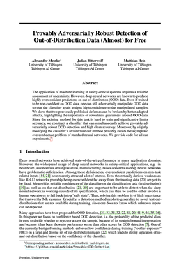 Screenshot des Texts "Provably Robust Detection of Out-of-distribution Data (almost) for free".